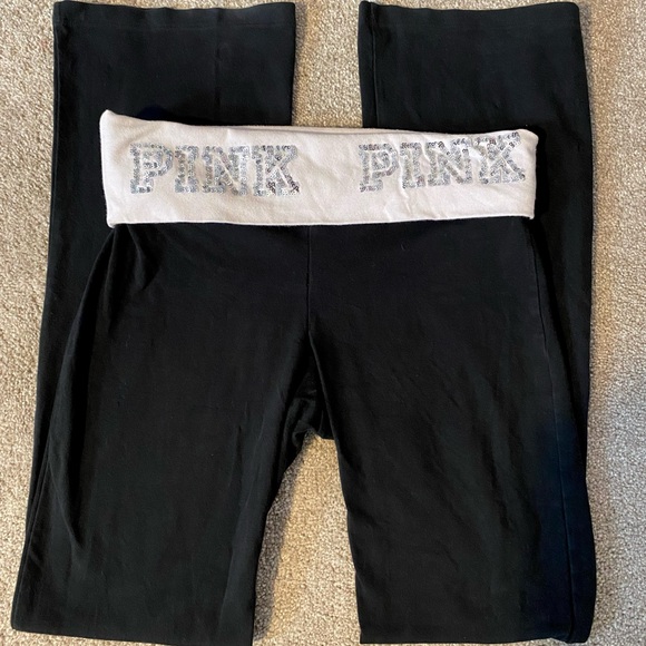 Victoria's Secret Pants - Vintage Y2K PINK Victoria Secret Yoga Sequin Bootcut Leggings Women’s Medium